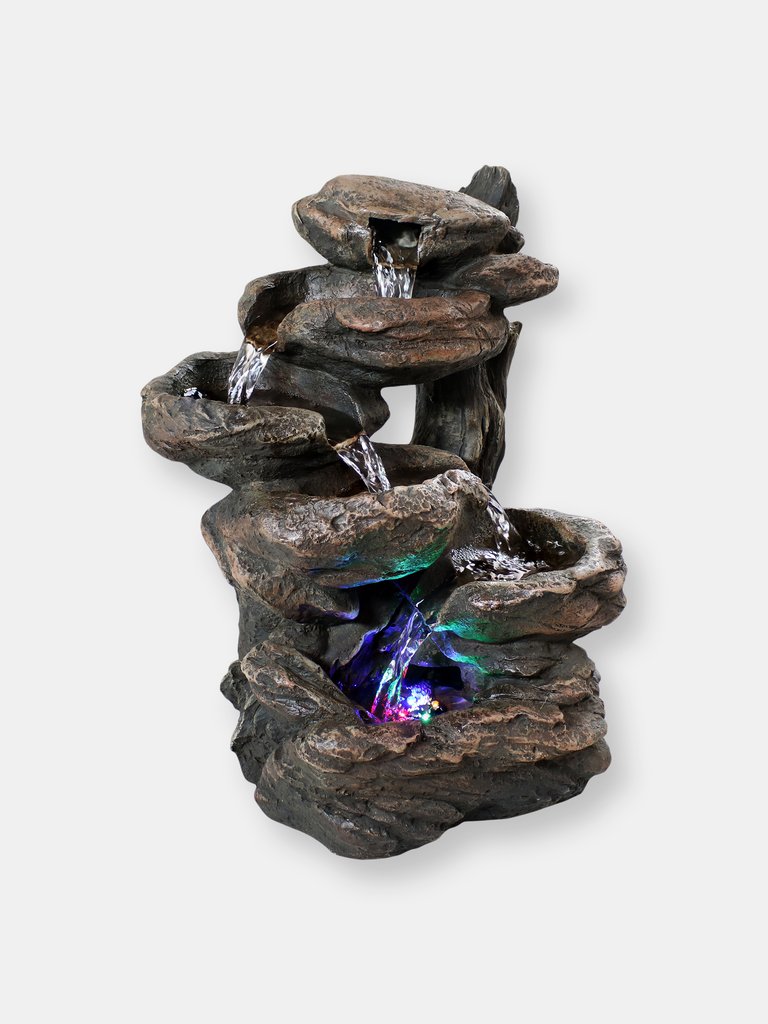 Tabletop Indoor Water Fountain Led Lights 13" Staggered Rock Falls Table Decor - Grey