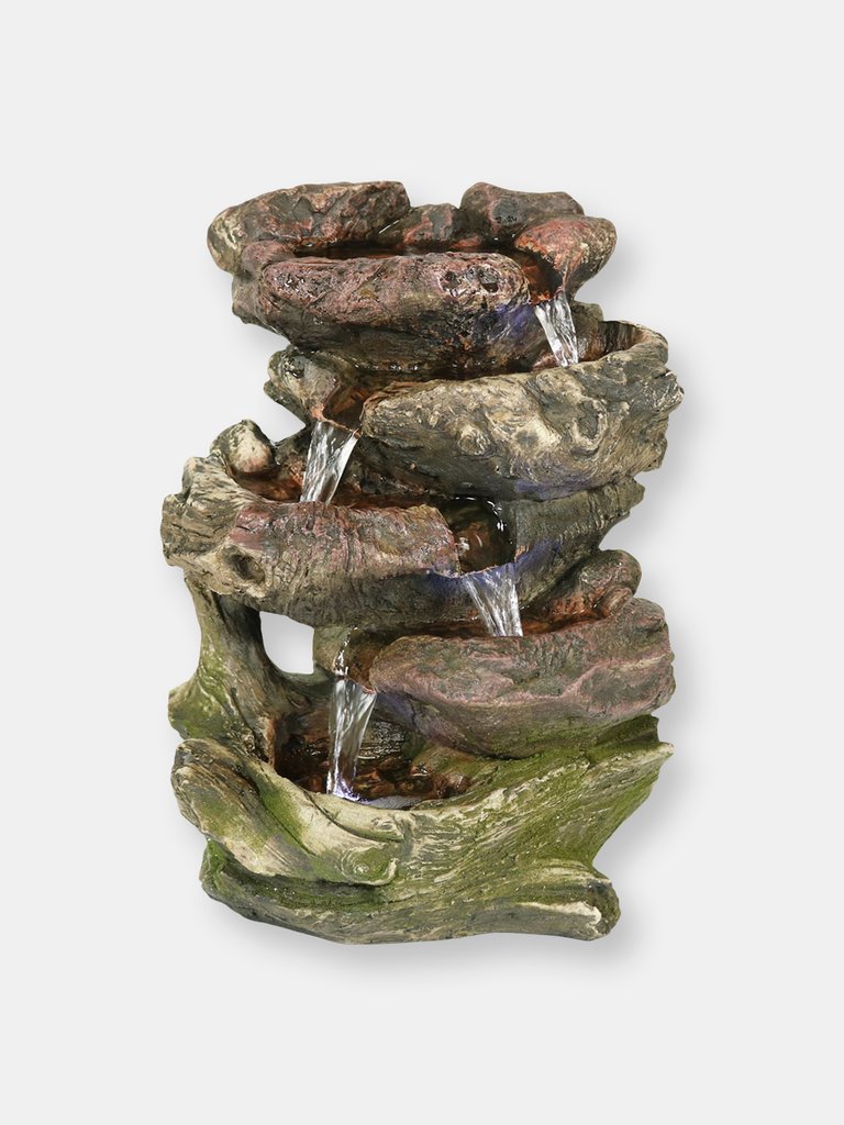 Tabletop Indoor Water Fountain Led Lights 14" 5-Step Rock Falls Waterfall Decor - Green/Brown