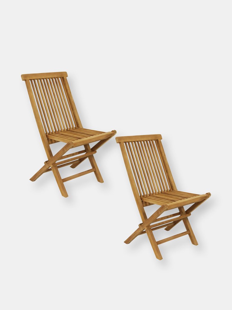 Teak Outdoor Folding Patio Chair with Slat Back Outdoor Garden Porch Furniture - Light brown