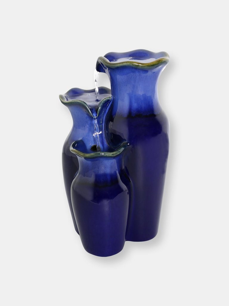 Tiered Blue Ceramic Glazed Pitchers Indoor Tabletop Fountain - Blue