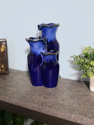 Tiered Blue Ceramic Glazed Pitchers Indoor Tabletop Fountain