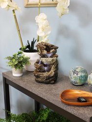 Tiered Rock and Log Tabletop Fountain Feature with Led Lights - 10.5"