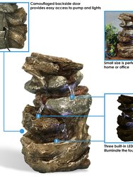 Tiered Rock and Log Tabletop Fountain Feature with Led Lights - 10.5"