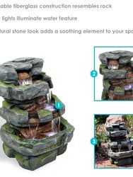 Tiered Stone Waterfall Outdoor Water Fountain Feature with Led - 23"