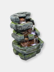 Tiered Stone Waterfall Outdoor Water Fountain Feature with Led - 23" - Light Brown