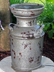 Vintage Milk Can Birdbath Outdoor Water Fountain 20" Feature w/ LED