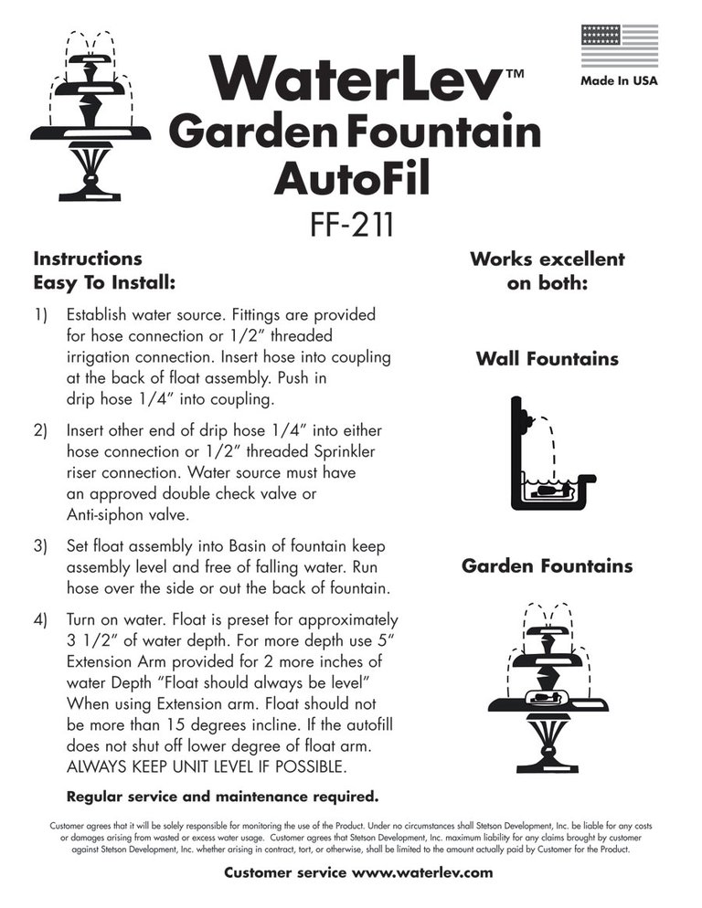 Water Lev Auto Fill System For Outdoor Fountains