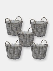 Wicker Rattan Basket Planters with Handles and Plastic Lining - Gray