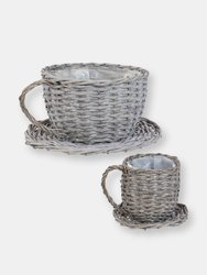 Willow Wicker Coffee Cup Indoor Planters - Gray