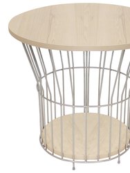 Wire Pedestal End Table With MDF Pull-Open Tabletop - Cream