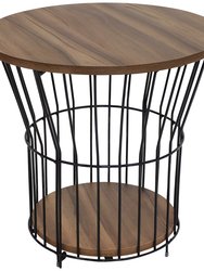 Wire Pedestal End Table With MDF Pull-Open Tabletop - Brown