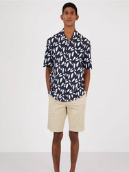 RM Short Sleeves Camp Collar Shirt - Navy-Ecru Leaf
