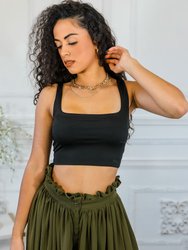 Back To Square One Square Neckline Crop Top - Black