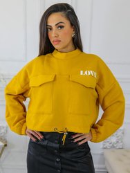 Cargo Semi Cropped Pullover Sweater - Mustard