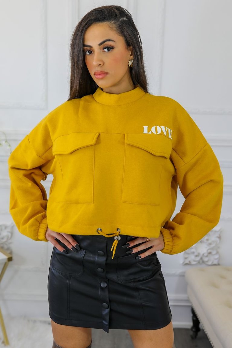 Cargo Semi Cropped Pullover Sweater - Mustard