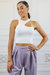 Cold Shoulder Asymmetrical Cropped Top - White