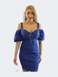 Gather Around Puff Sleeves Denim Dress