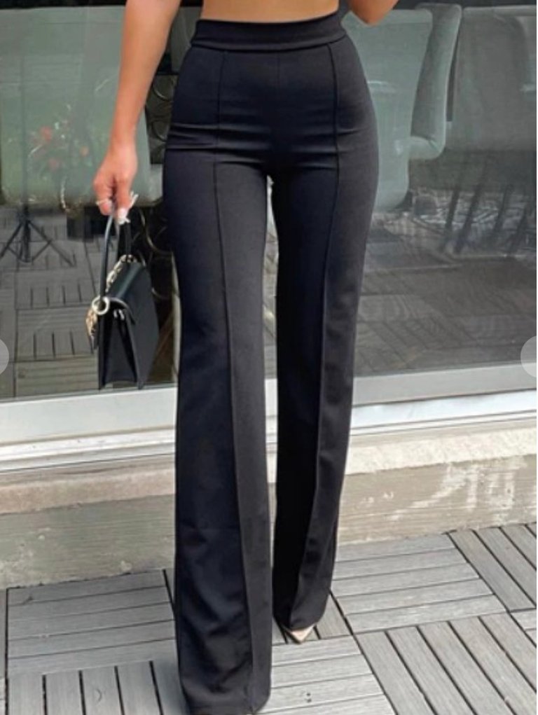 High Waisted Wide Legged Pintuck Pants - Black