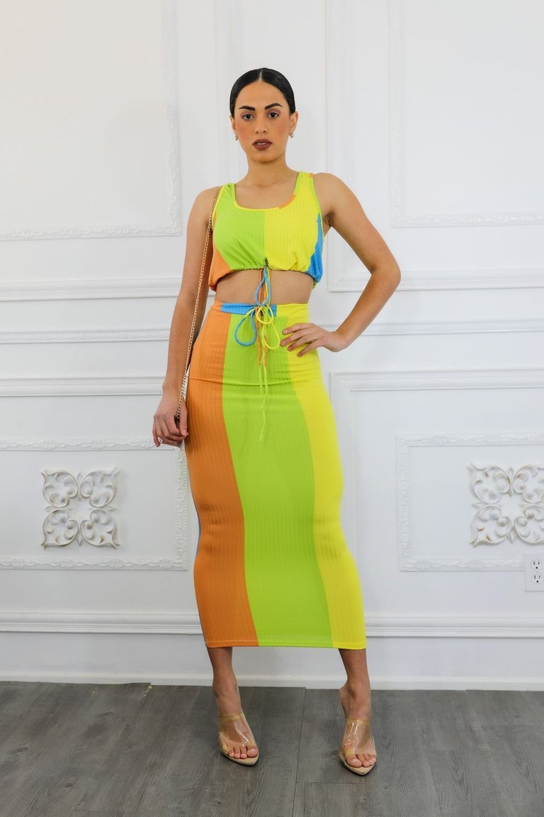 Multi Color Midi Skirt Set - Multicolor