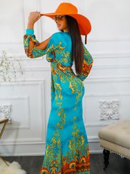 My Empire Long Slit Sleeves Plunged Neckline Maxi Dress