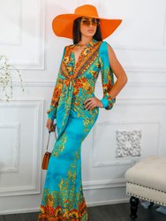 My Empire Long Slit Sleeves Plunged Neckline Maxi Dress