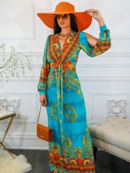 My Empire Long Slit Sleeves Plunged Neckline Maxi Dress