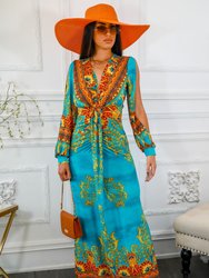 My Empire Long Slit Sleeves Plunged Neckline Maxi Dress - Sky Blue