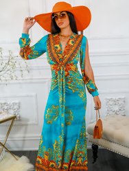 My Empire Long Slit Sleeves Plunged Neckline Maxi Dress