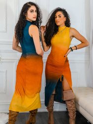 Ombre Sunset Cinched Maxi Dress Mustard