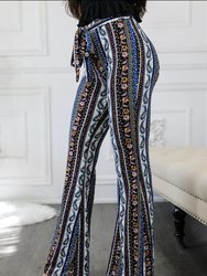 Paisley Floral Print Bell Bottoms With Front Tie