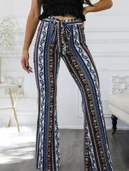 Paisley Floral Print Bell Bottoms With Front Tie