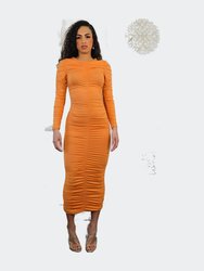 Ruching On You Ruch Midi Dress - Orange