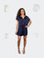 Satin Texture Romper With Front Tie - Navy