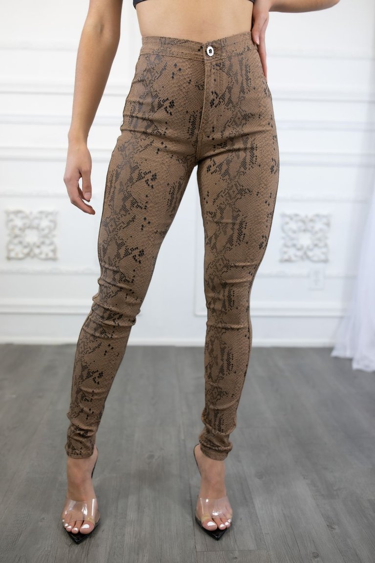 Snake Print Perfect Stretch Pants - Brown