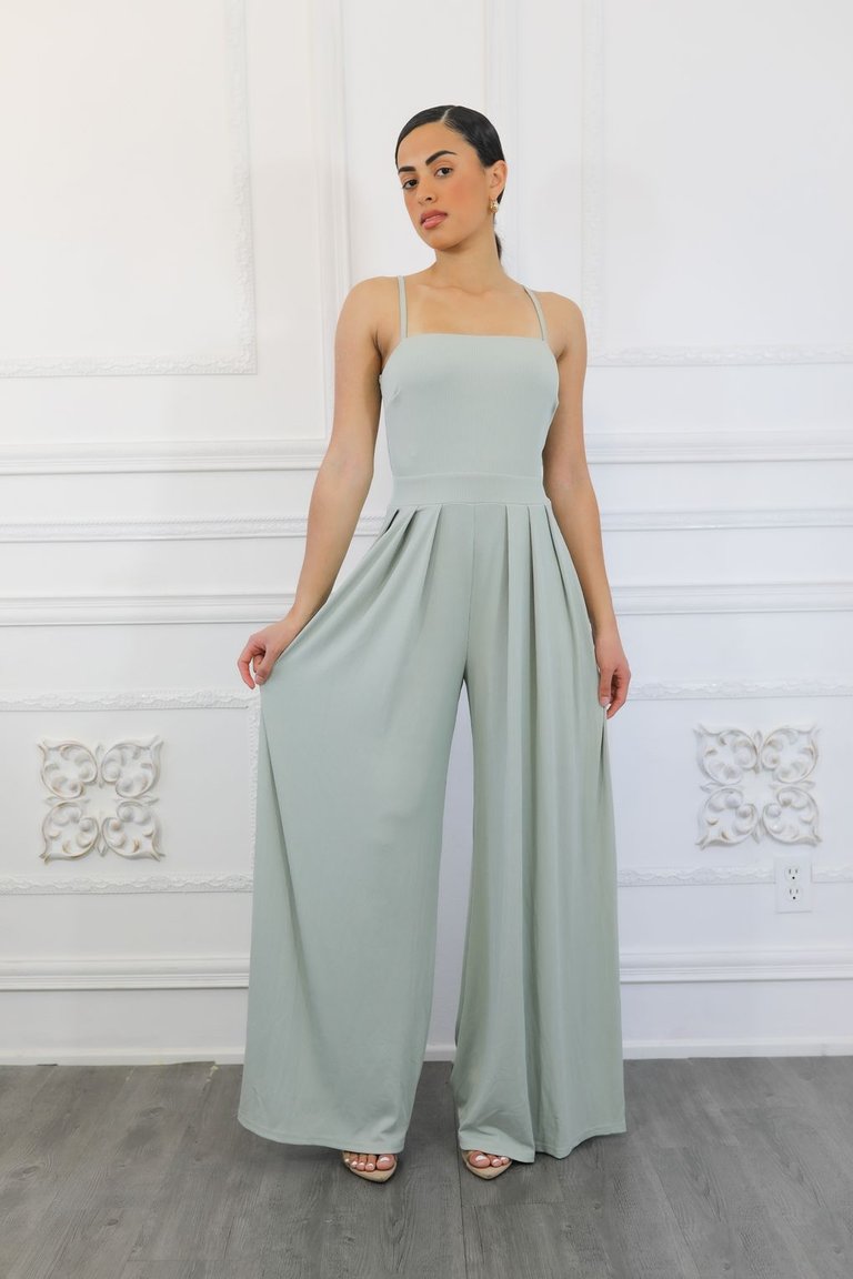Trendy Solid Cami Wide Jumpsuit - Blue