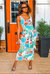 Tropical Print Bodycon Maxi Dress With Front Tie Waist