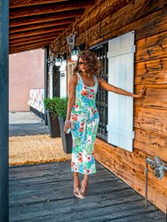 Tropical Print Bodycon Maxi Dress With Front Tie Waist
