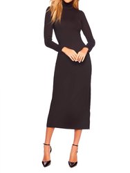 Long Sleeve Turtleneck Slit Dress - Black