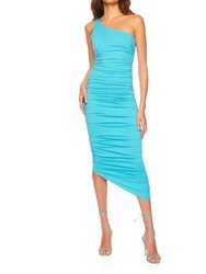 One Arm Gathered Dress - Turquoise