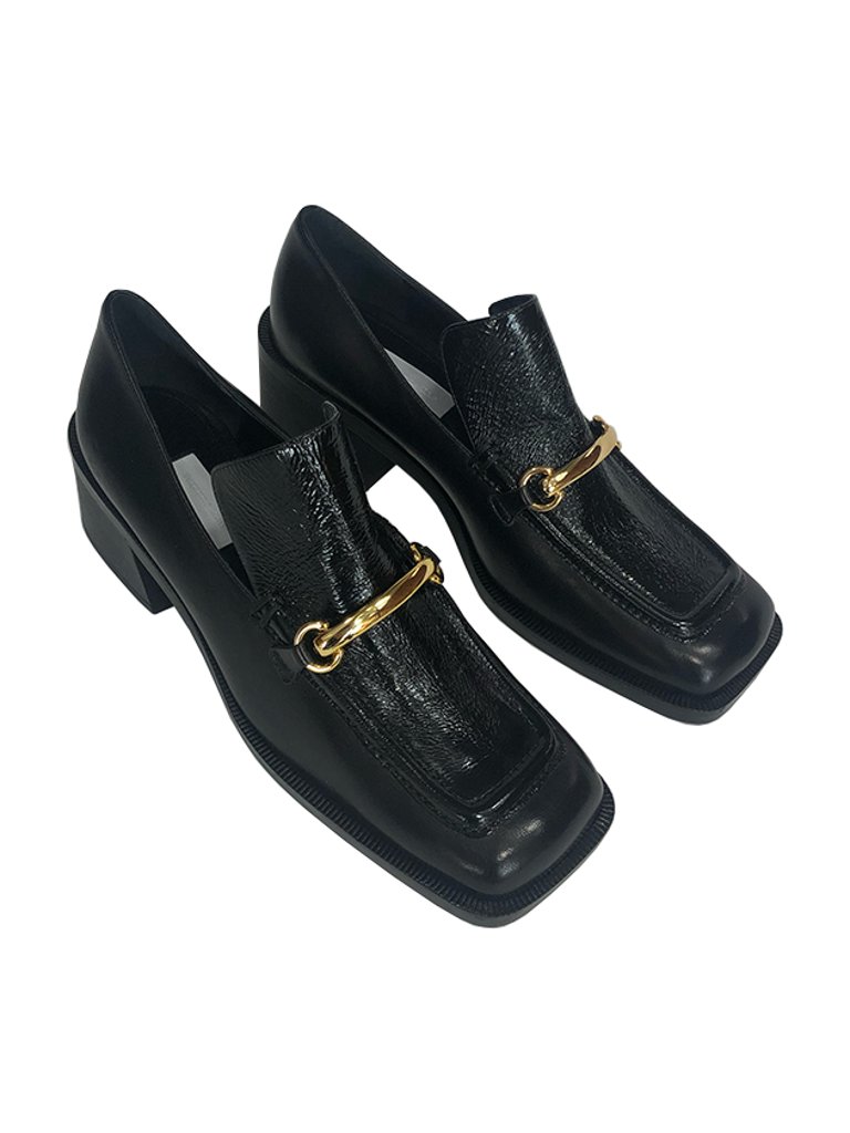 Bitone Wide Toe Loafer - Black/Black