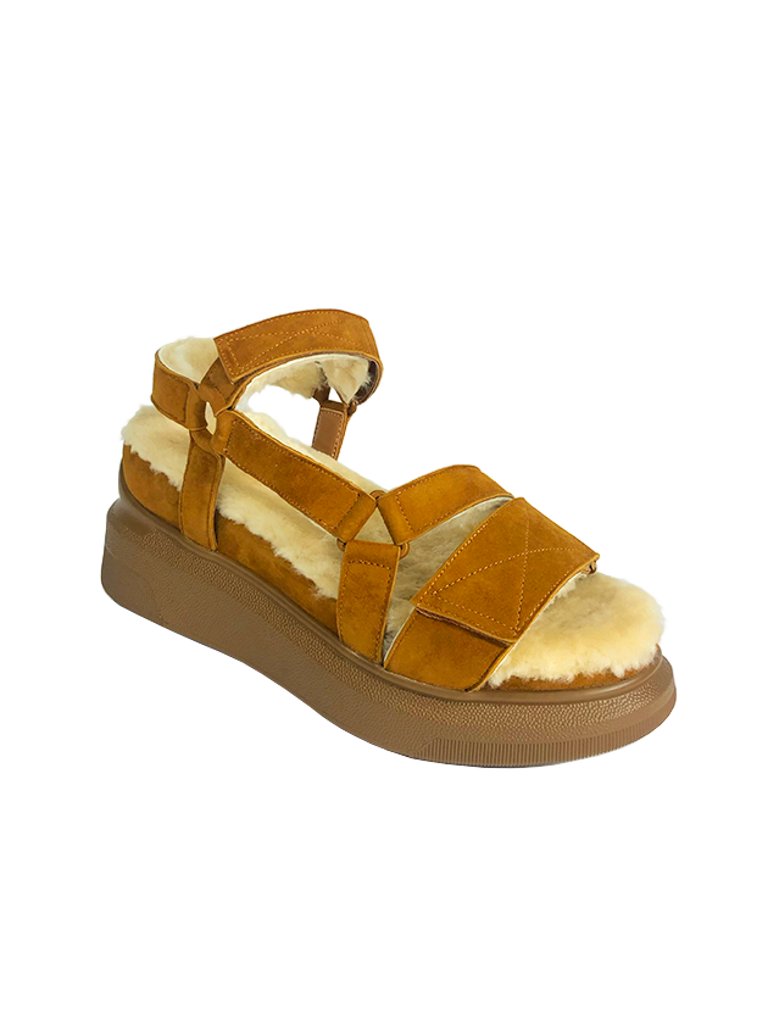 Shearling Velcro Sandal - Russet