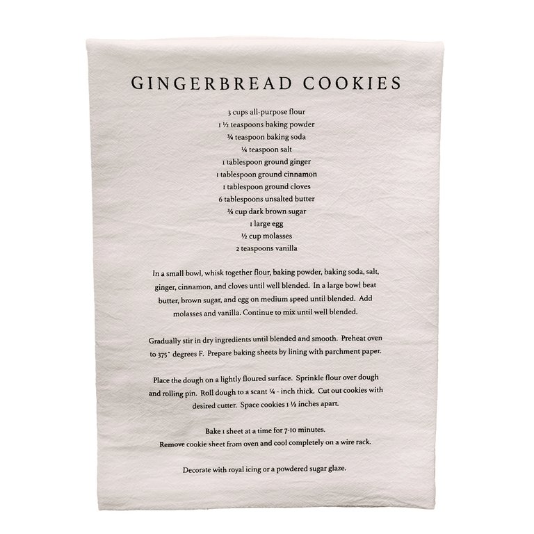 Gingerbread Cookies Tea Towel - Cream with Gingerbread Cookie Recipe