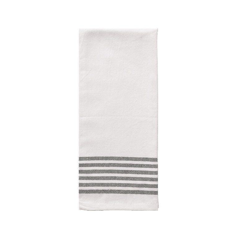 Horizontal Striped Tea Towel- Six Stripes - Cream/Black