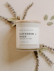 Lavender and Sage Soy Candle - White Jar Candle + Wood Lid - White