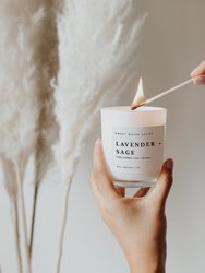 Lavender and Sage Soy Candle - White Jar Candle + Wood Lid