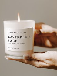 Lavender and Sage Soy Candle - White Jar Candle + Wood Lid