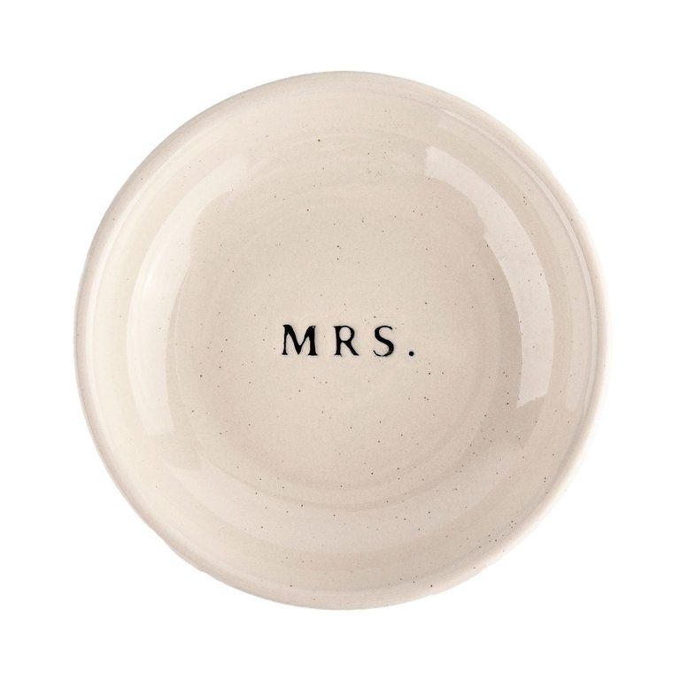 Mrs. Stoneware Jewelry Dish - Cream with Black Lettering