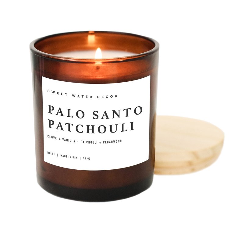 Palo Santo Patchouli Soy Candle | 11 oz Amber Jar Candle - Amber