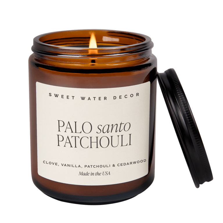 Palo Santo Patchouli Soy Candle - Amber Jar - 9 oz