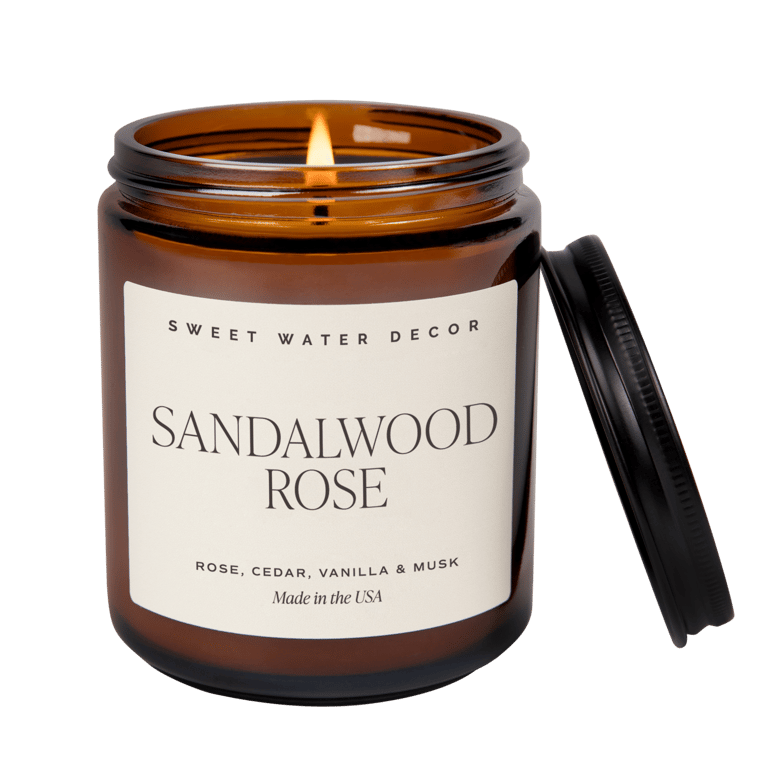 Sandalwood Rose Soy Candle - Amber Jar - 9 oz